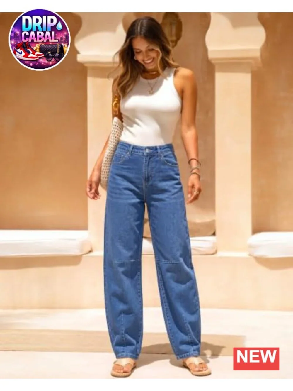 High Rise Stretch Barrel Jeans for Women 30 Inseam Button Fly